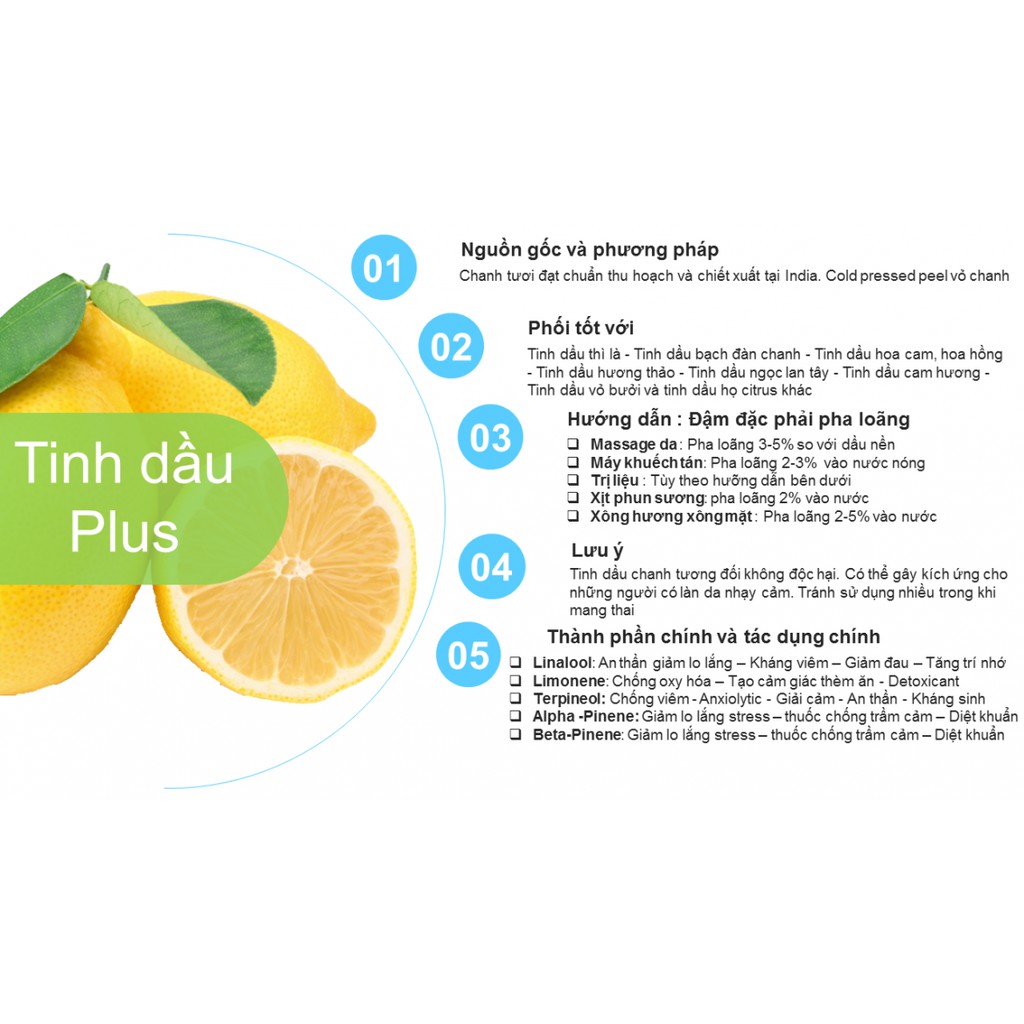 Tinh dầu chanh plus 20ml – Lemon EO nguyên chất thiên nhiên Ấn Độ – Thơm mát, sạch