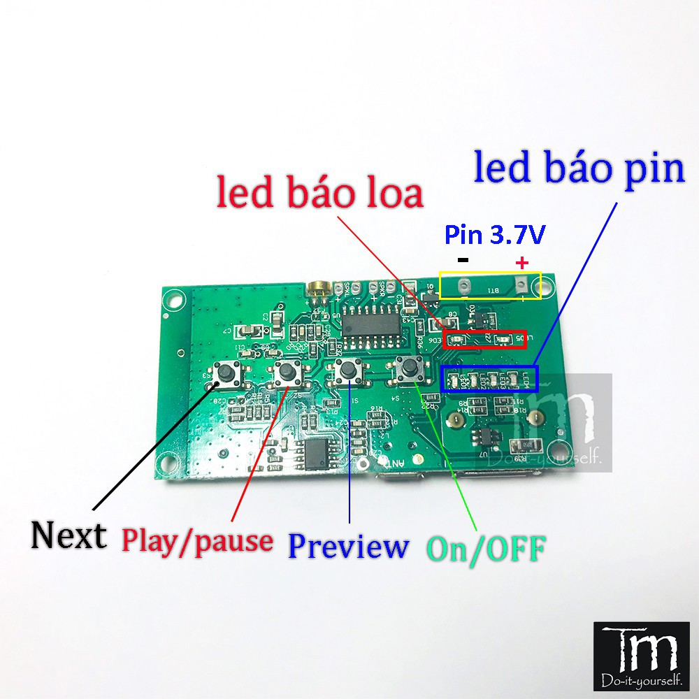 Mạch Loa Bluetooth 2*3W Kiêm Sạc Dự Phòng 5V 2A