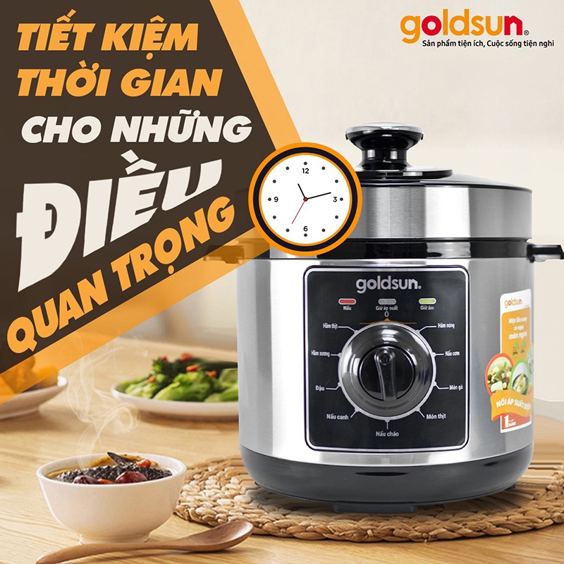 Nồi áp suất cơ Goldsun GPC5501, Nồi áp suất điện đa năng dung tích 6L công suất 1000W - Bảo hành chính hãng 12 tháng