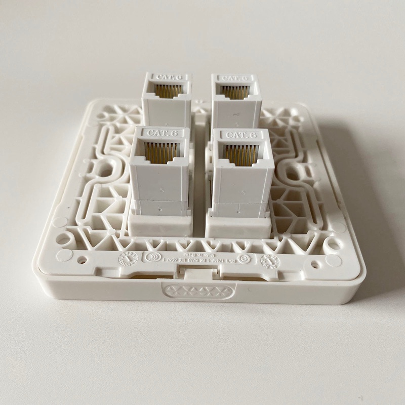 Đĩa Gắn Tường RJ45 4 Cổng Female - Female CAT6 Internet Plug Thẳng