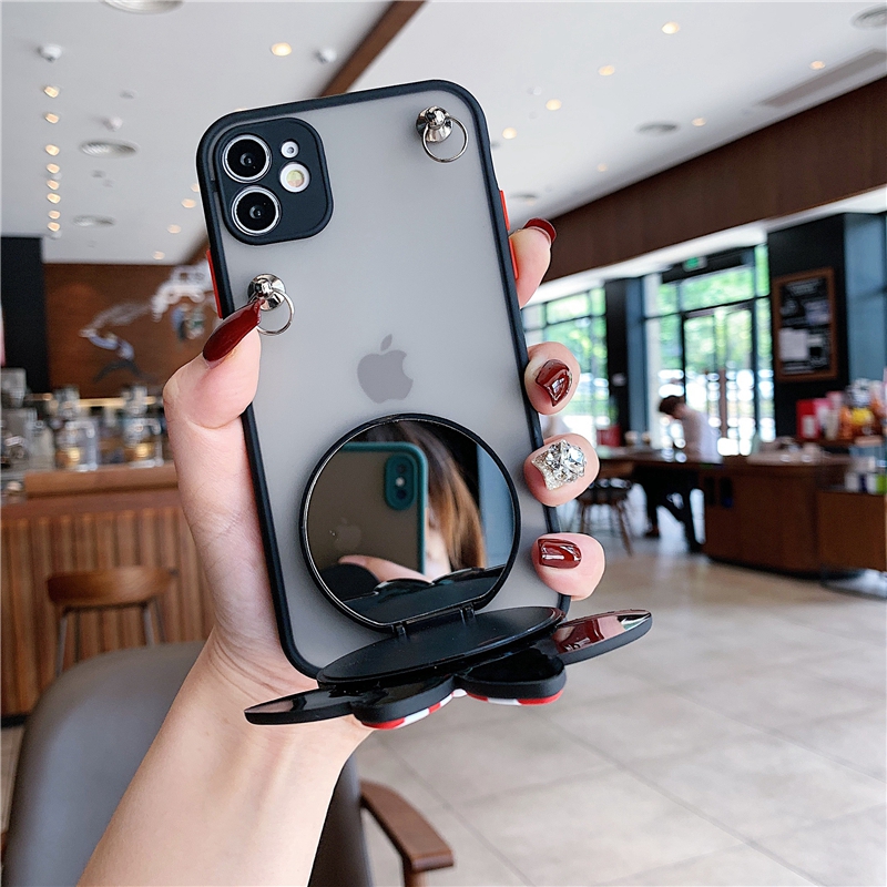 Cartoon Minnie Sling Case for OPPO F11 F9 Pro Reno 5 4 3 Pro 2 2F with Mirror Stand +Shoulder Hanger