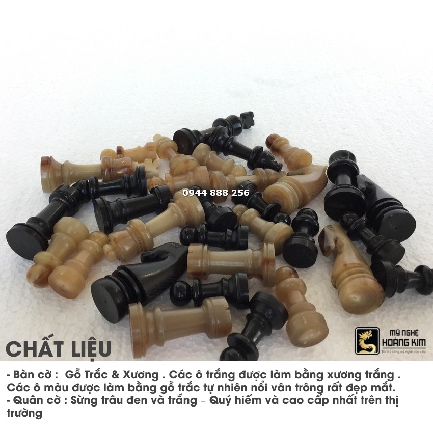 BỘ CỜ VUA ĐẸP SỪNG TRÂU ĐEN TRẮNG , Mỹ Nghệ Hoàng Kim, bộ cờ vua cao cấp