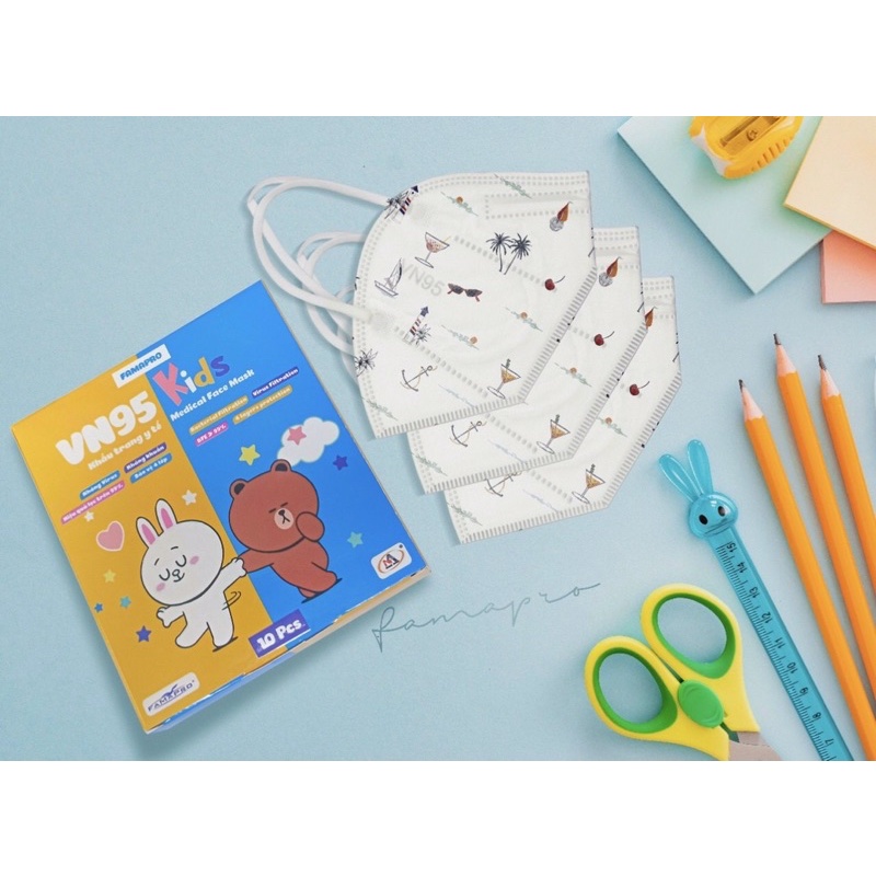 Khẩu trang vn95 kids thương hiệu FAMAPRO, chính hãng công ty NAM ANH , dành cho bé từ 3-10 tuổi