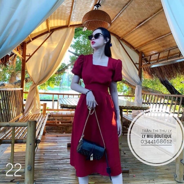 Đầm cổ u tay phồng