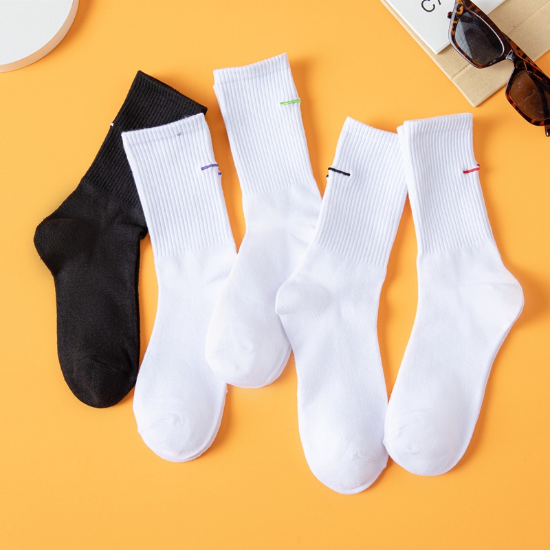 Tất nữ cổ cao METAT, set 5 đôi vớ cổ cao thể thao màu trắng trơn basic chất liệu cotton thời trang Hàn Quốc T75