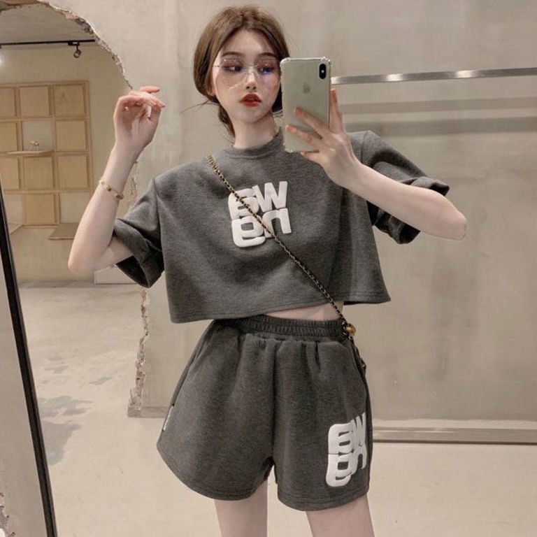 Ku Zi Bộ Đồ Thể Thao Ngắn Ống Rộng Thời Trang Đường Phố Phương Tây Cho Nữ