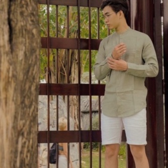 [HIMSTYLE] Áo Sơ Mi Nam Cổ Trụ Tay Dài Không Túi Linen Tưng