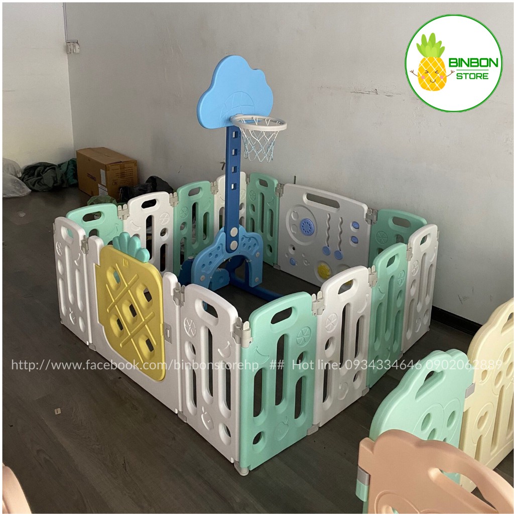 Quây nhựa gấp gọn dứa cute, quây cũi cho bé, Bộ Quây nhựa cho bé cao cấp Bin Bon