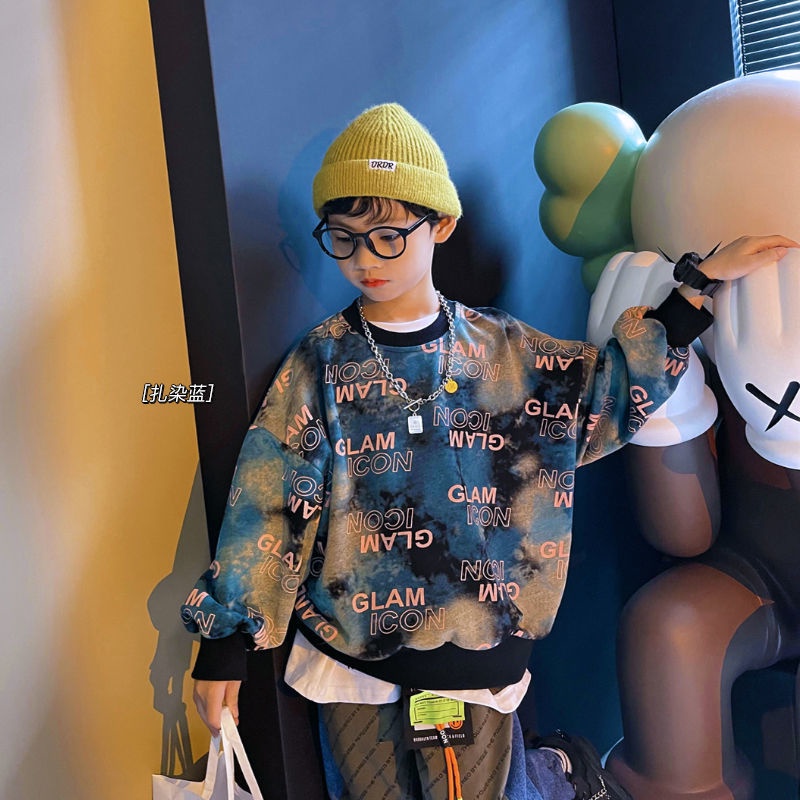 Áo Thun Sweater Tay Dài Dáng Rộng Nhuộm Màu Phong Cách Hàn Quốc Thời Trang Xuân Thu Cho Bé Trai Và Gái 2021