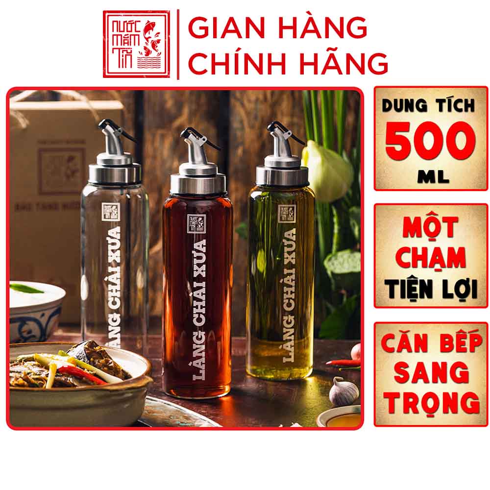 (Combo 3 bình) Bình rót một chạm CAO CẤP One Touch Open Làng Chài Xưa 500ml/bình đựng nước mắm, dầu ăn