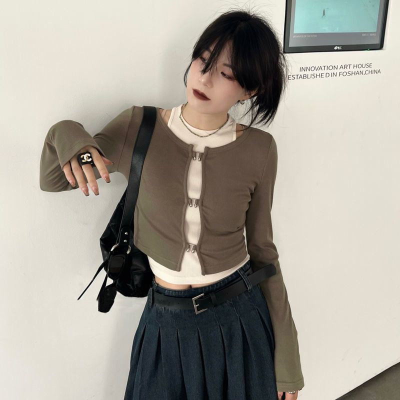 Set đồ COZOKC gồm áo sát nách và áo cardigan tay dài màu đơn giản thời trang quyến rũ cho nữ