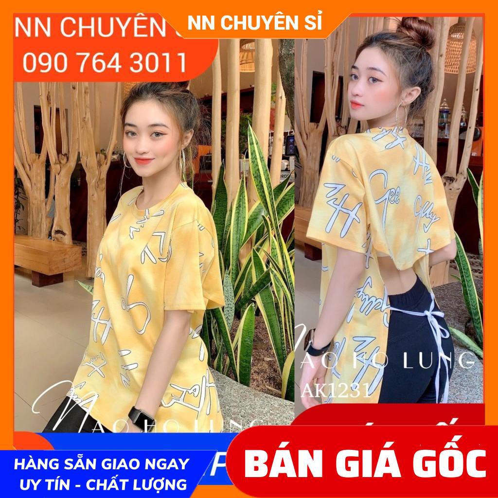 Áo thun hở lưng cột dây ⚡ Chất liệu thun mềm nhẹ ⚡ áo bò sữa ⚡ áo thun hở lưng phom rộng AK1231