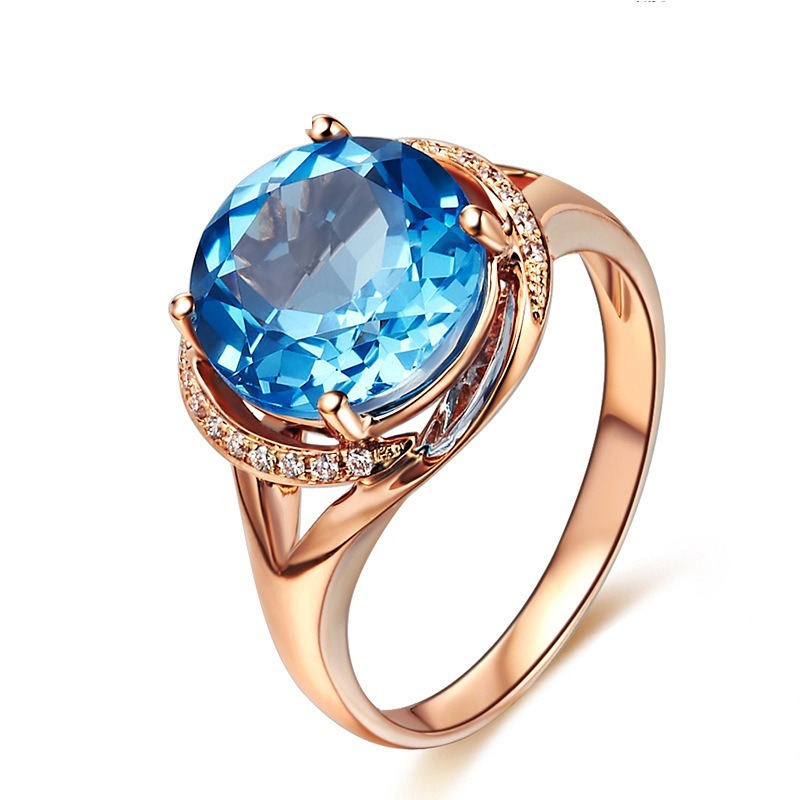 (Hàng Có Sẵn) Nhẫn Mạ Vàng Hồng 18k Đính Đá Topaz Xanh