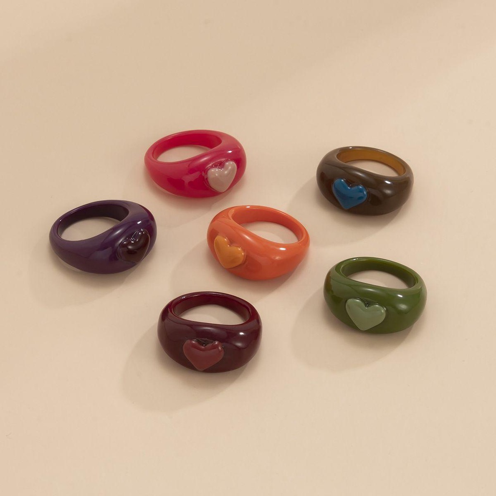 Nhẫn Resin Tròn Màu Tương Phản Vui Nhộn Phong Cách Hàn Quốc Cho Nữ