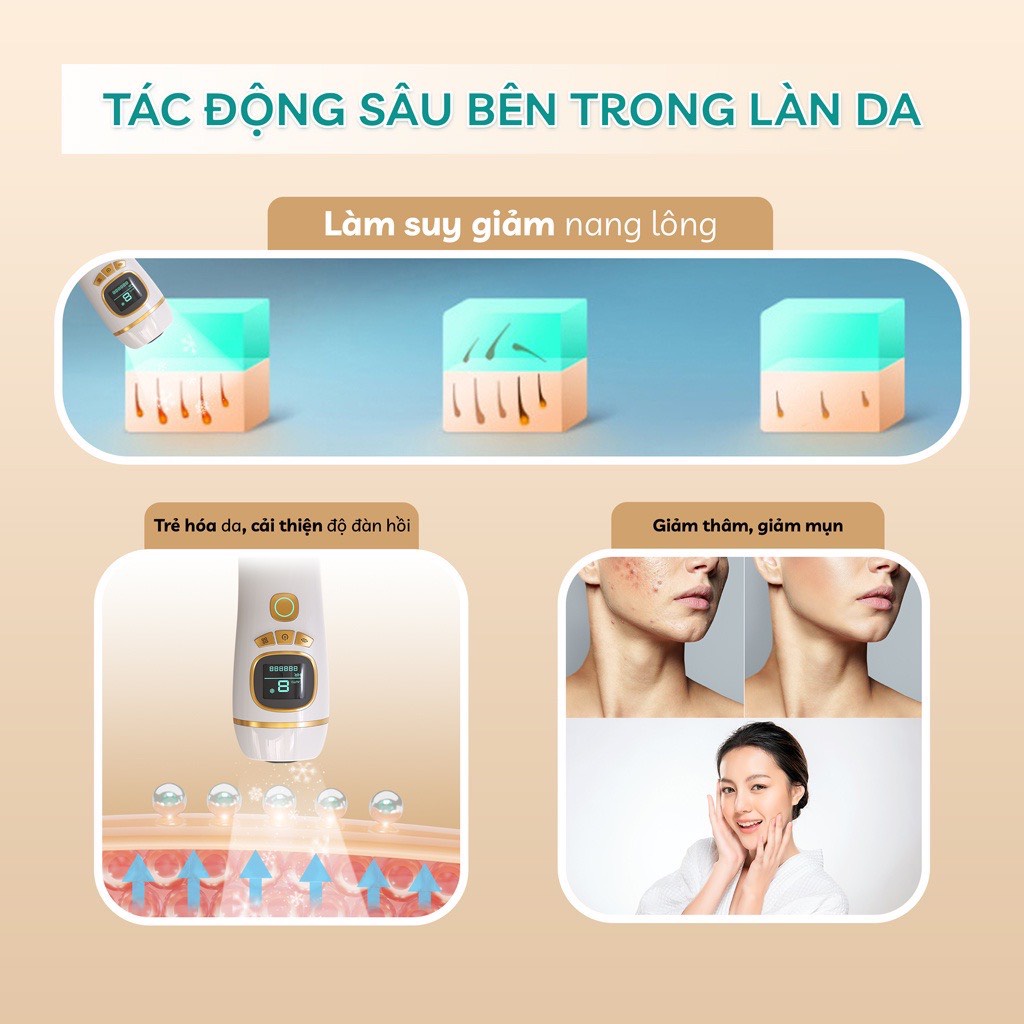 Máy triệt lông vĩnh viễn Crenot Graci X3 băng lạnh trẻ hóa da mini cầm tay nách vùng kín bikini chân IPL tại nhà