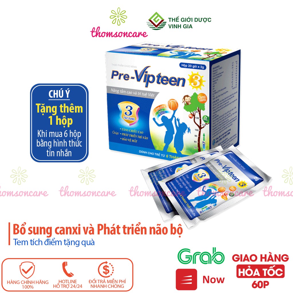 Pre Vipteen 3 Mua 6h tặng 1h bằng tem tích điểm - Bổ sung canxi cho trẻ từ 6 tháng, 1, 2 tuổi, phát triển trí não