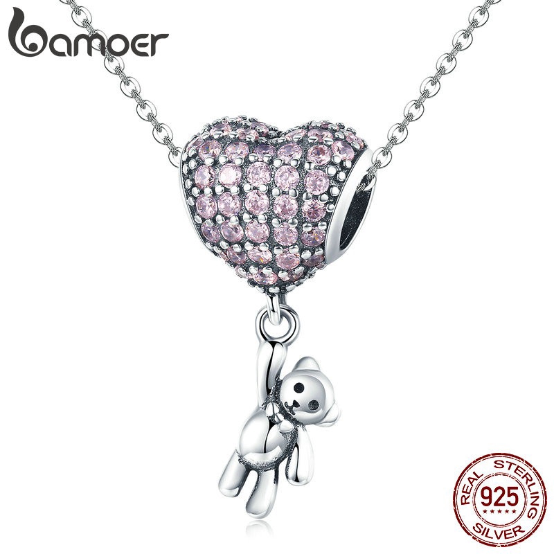 Bamoer Mặt Vòng cổ Bạc 925 Hình Trái Tim Đính Đá Quý