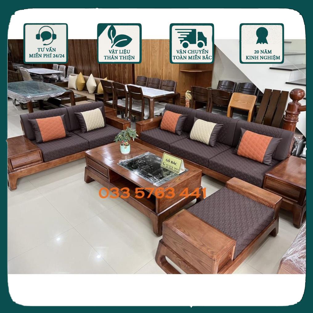 GIÁ GỐC - Ảnh thật kèm video ghế sofa 2 văng chân choãi gỗ sồi nga cao cấp kiểu dáng 2 văng dành cho phòng khách