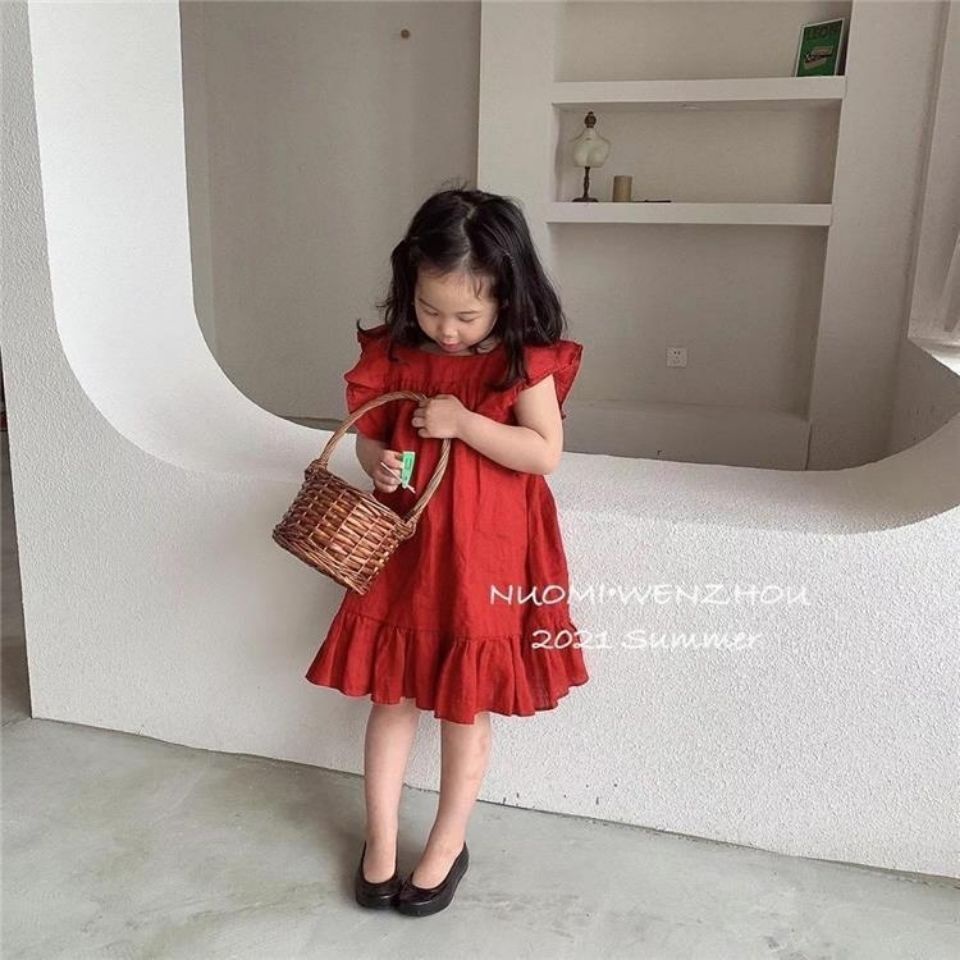 Đầm Công Chúa Mùa Hè 2023 Không Tay Màu Đỏ Cho Bé Gái Từ 3-4 - 5-6 - 7-8 - 9-10th