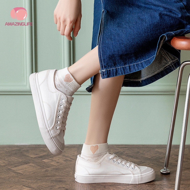 Vớ Trắng Thoáng Khí Co Giãn Mềm Mại Thân Thiện Với Làn Da Hình Gấu Dễ Thương Phong Cách Ngẫu Nhiên Mùa Hè Cho Nữ