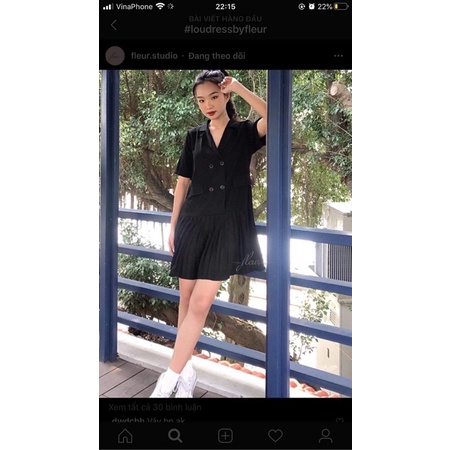 Thanh lý đầm đen dáng vest xếp ly dưới siêu xinh