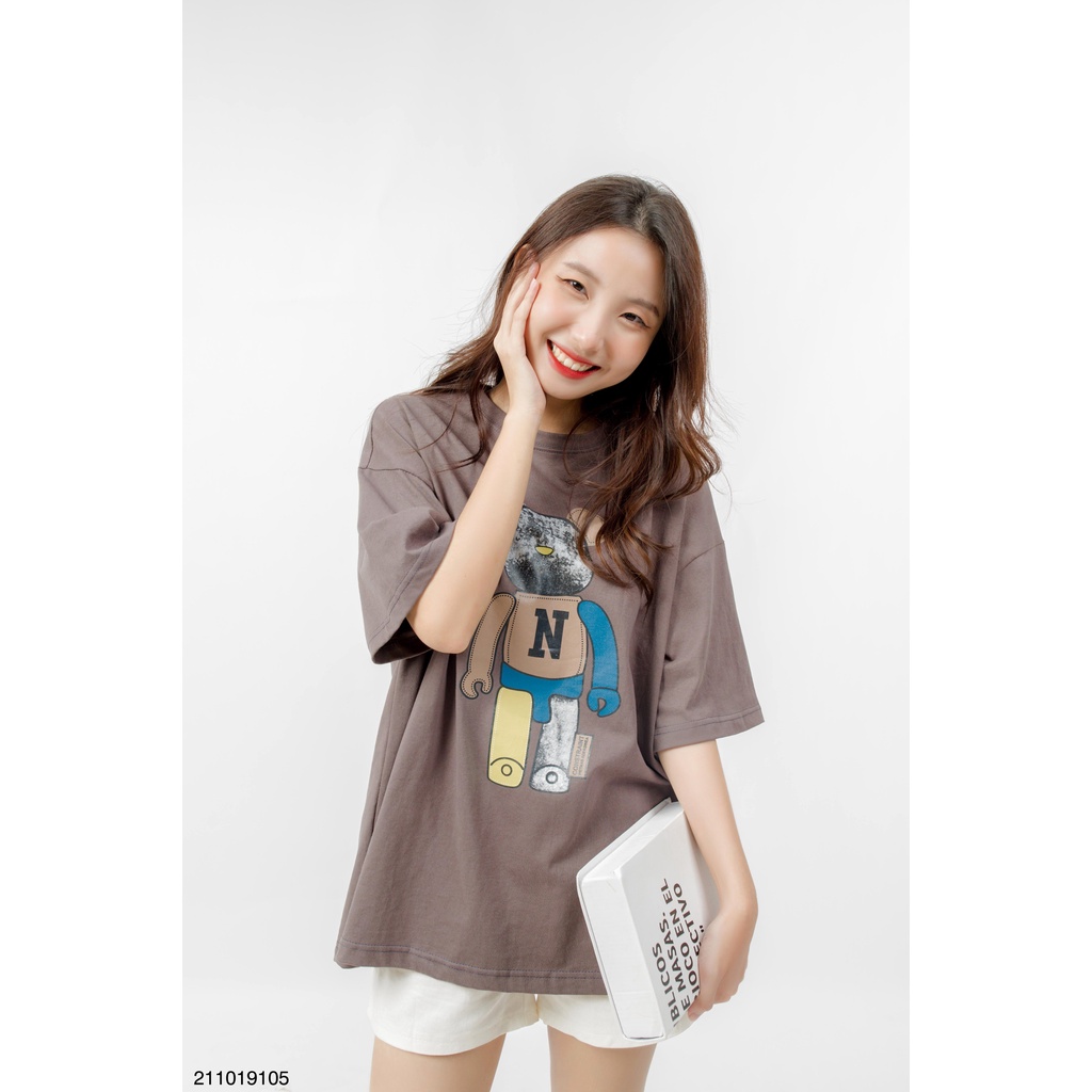 Áo thun form rộng nữ FM Style tay lỡ oversize hoạ tiết gấu bear freesize phong cách Hàn Quốc Ulzzang 211019100