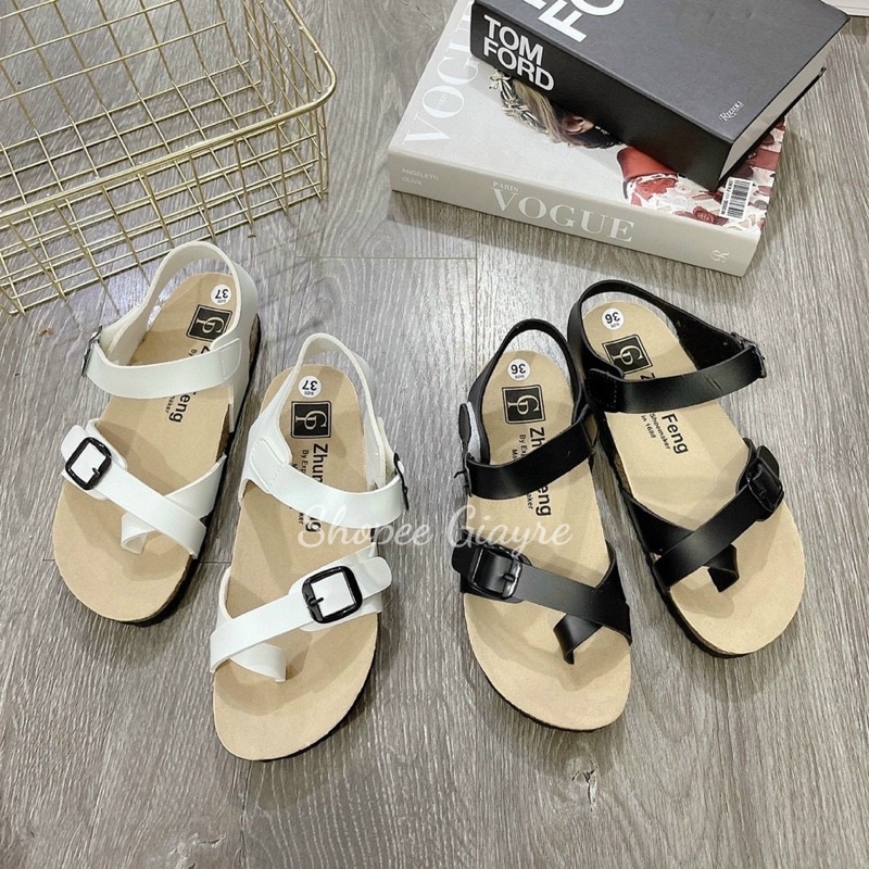 Sandal xỏ ngón da mềm khoá gài đế cối