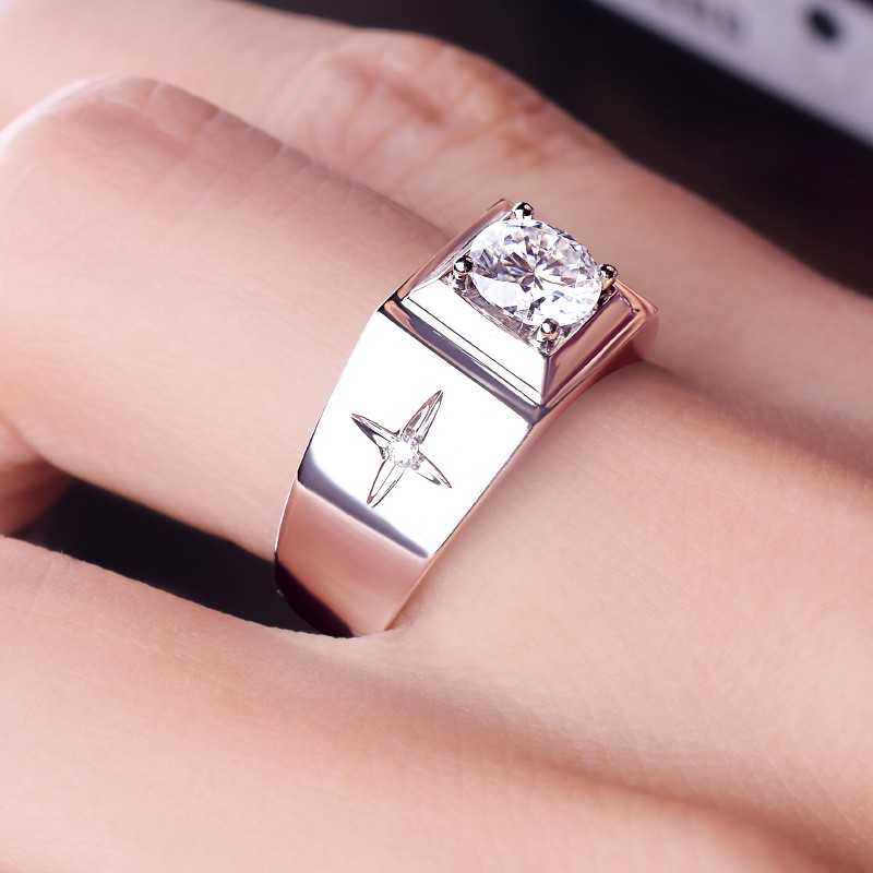 Nhẫn vàng trắng đơn giản nam nhẫn đính hôn đá quý trắng UnisexDiamond