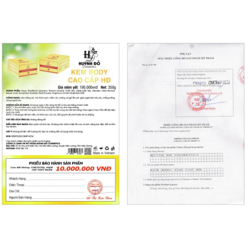 Body cao cấp  350g huỳnh  đỗ