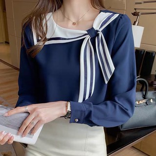 Sơ mi cổ nơ lệch Hàn Quốc