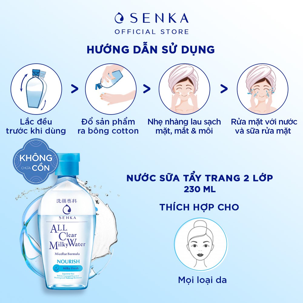 Nước tẩy trang Micellar 2 lớp SENKA All Clear Milky Water 230ml