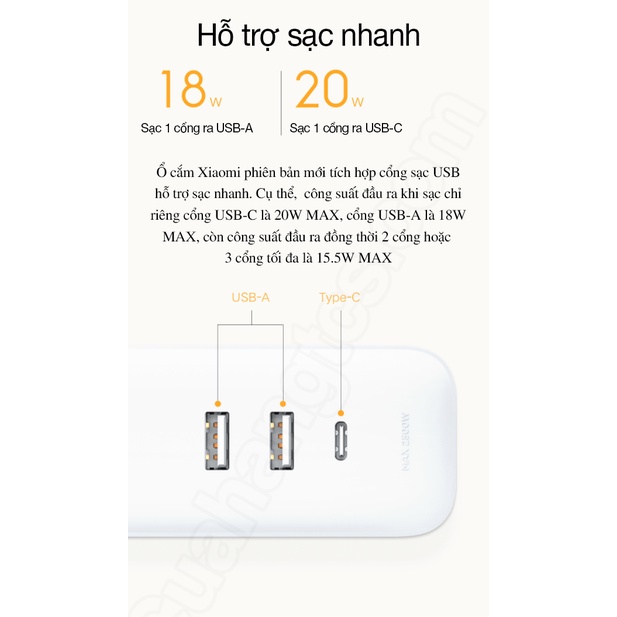 Ổ cắm tích hợp sạc nhanh 20w 2A1C Xiaomi XMCXB05QM BHR5094CN Power Strip0