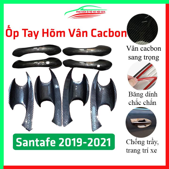 Ốp tay hõm Santafe 2019-2021 vân Carbon chống trầy bảo vệ cửa xe ô tô