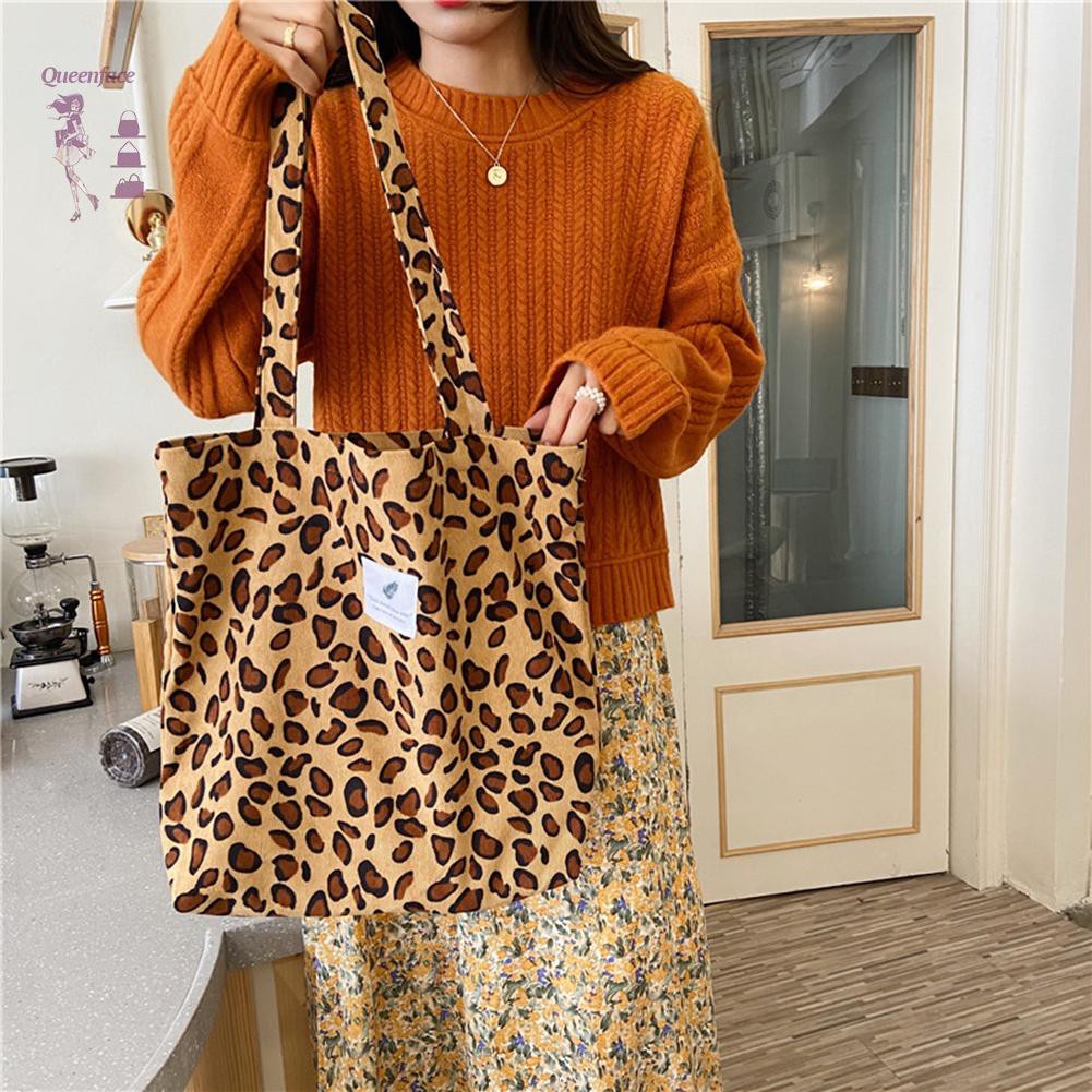 Queen_Autumn Corduroy Shoulder Bag Women Animal Pattern Big Capacity Handbag Tote☆