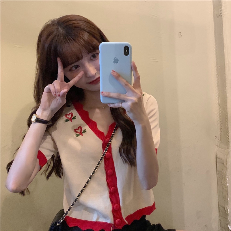 SUXI Áo Dệt Kim Thêu Hình Trái Tim Xinh Xắn Cho Nữ