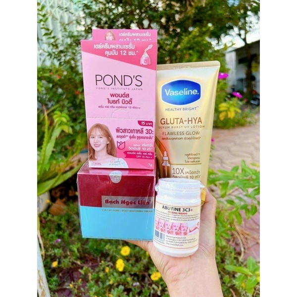 Combo kem Bạch Ngọc Liên + dưỡng vaserline + kích trắng Abutin + dưỡng Ponds siêu trắng