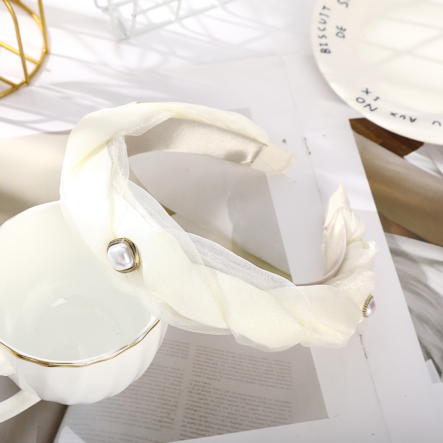 Băng Đô Cài Tóc Bản Rộng Dạng Lưới Thắt Nút Đính Ngọc Trai Phong Cách Hàn Quốc Cho Nữ