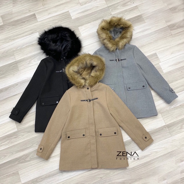 Áo khoác dạ mũ lông ivy 1 chốt sz sm hàng QC