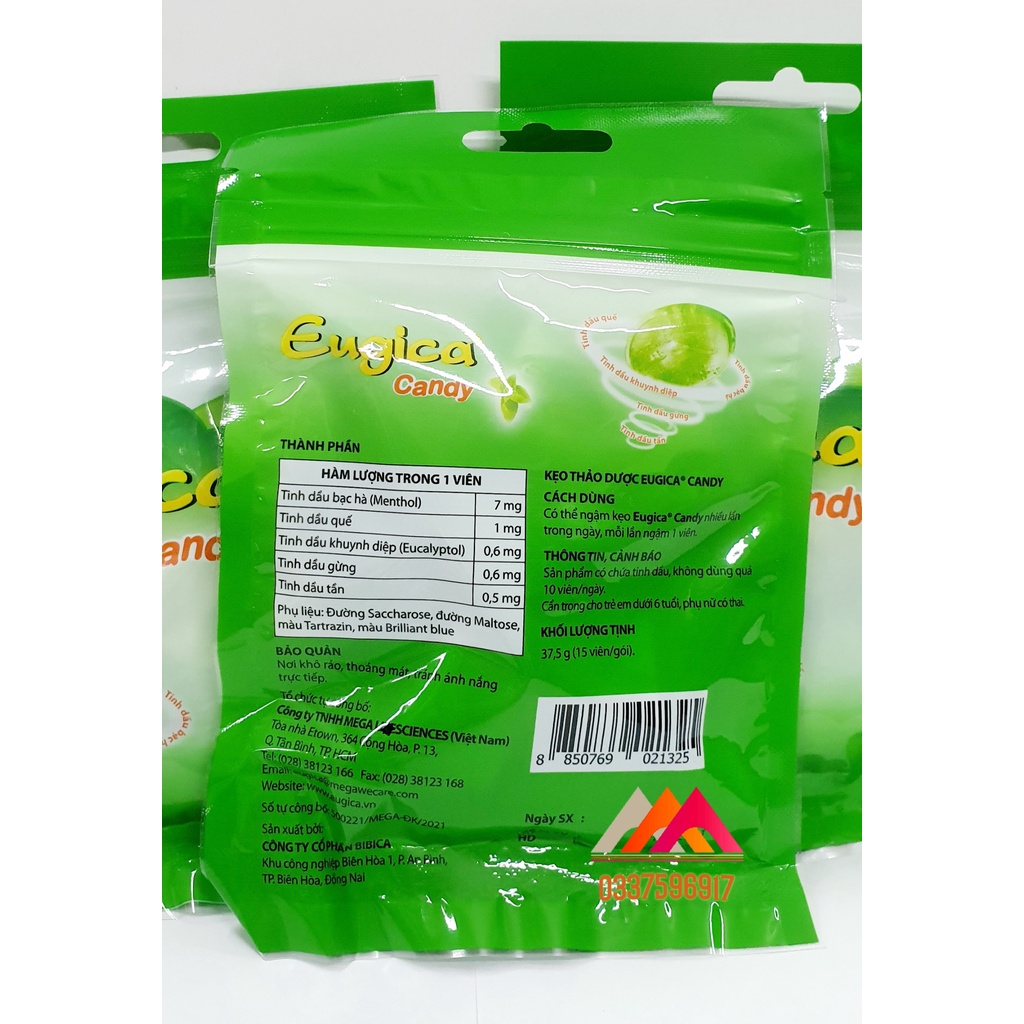 KẸO NGẬM THẢO DƯỢC EUGICA BẠC HÀ THE MÁT - GIẢM HO - LONG ĐỜM - THƠM MIỆNG - TÚI 15 VIÊN TIỆN DỤNG
