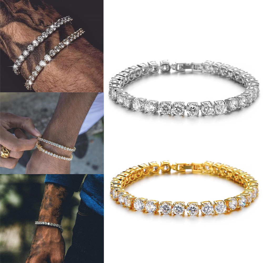 Dây Chuyền Mắt Xích Chiều Rộng 5mm Đính Đá Lấp Lánh Sang Trọng|Vòng Tay Đính Đá Nhiều Màu Sắc Thời Trang Phong Cách Hiphop Cho Nam Nữ