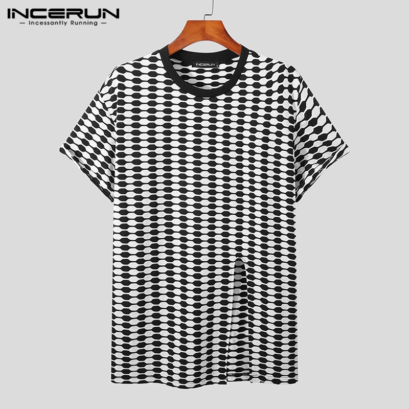 Áo thun INCERUN tay ngắn cổ tròn thiết kế xẻ tà thời trang cho nam