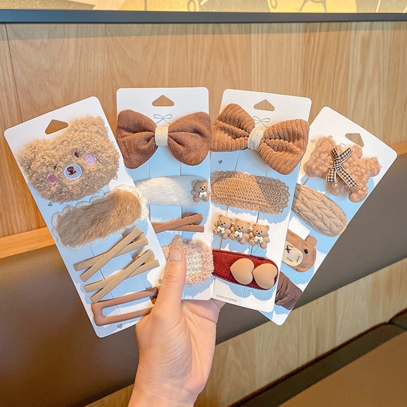 Bộ kẹp tóc công chúa bằng vải lông nhung dễ thương họa tiết hoạt hình cho bé gái