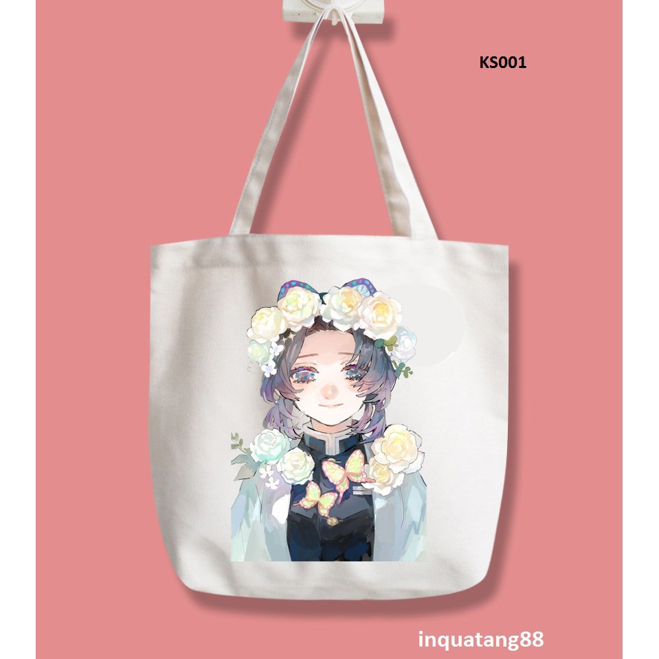 Túi vải bố tote canvas - Kimetsu no Yaiba-Trùng Trụ Kochou Shinobu