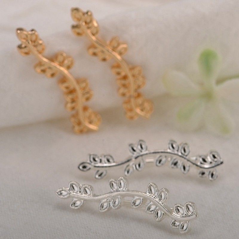 Hoa tai kim loại hình chiếc lá thanh lịch thời trang