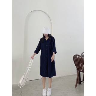 [HÀNG THIẾT KẾ - CRUSHH STUDIO ] D12 - Đầm sơ mi xanh đen linen gân