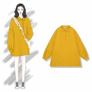 Váy polo cổ bẻ tay bồng đen vàng ulzzang