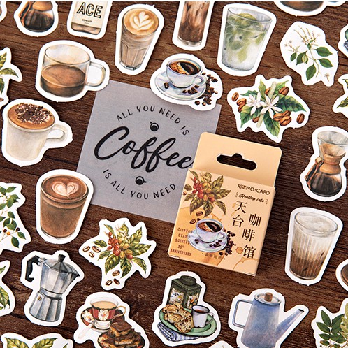Combo sticker coffee rẻ đẹp hình cà phê màu vintage siêu xinh sticker dán trang trí planner sổ tay Stickerbosuashop