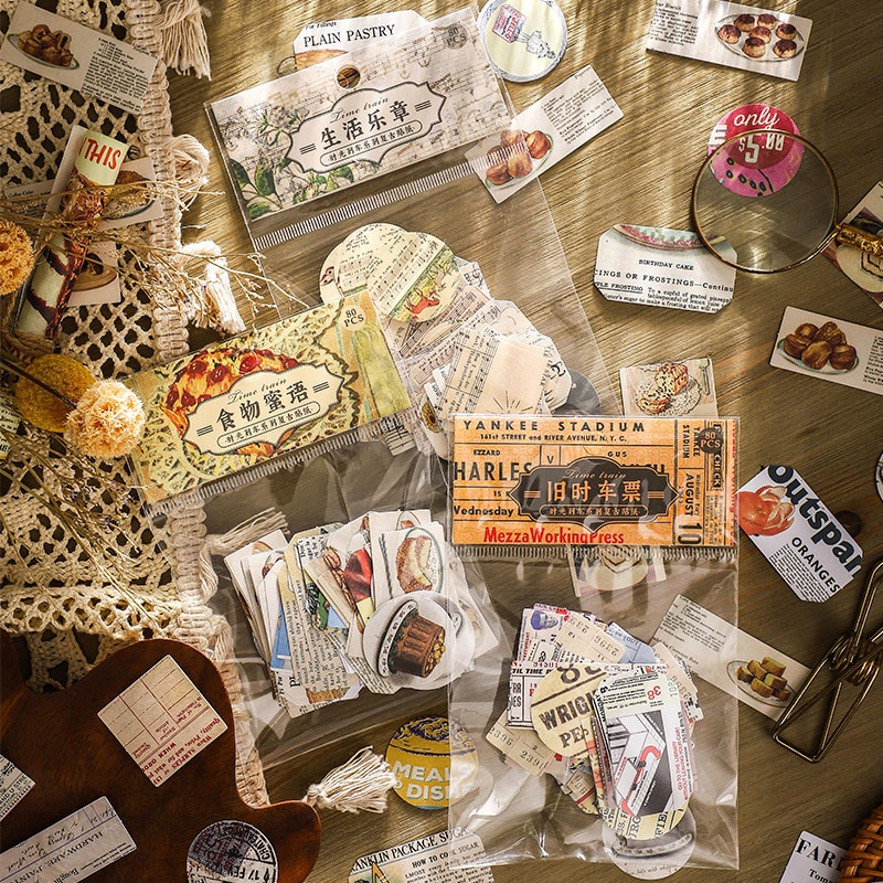 Set 80 Miếng Dán Trang Trí Sổ Tay/Nhật Ký Hình Vé Nốt Nhạc Vintage DIY