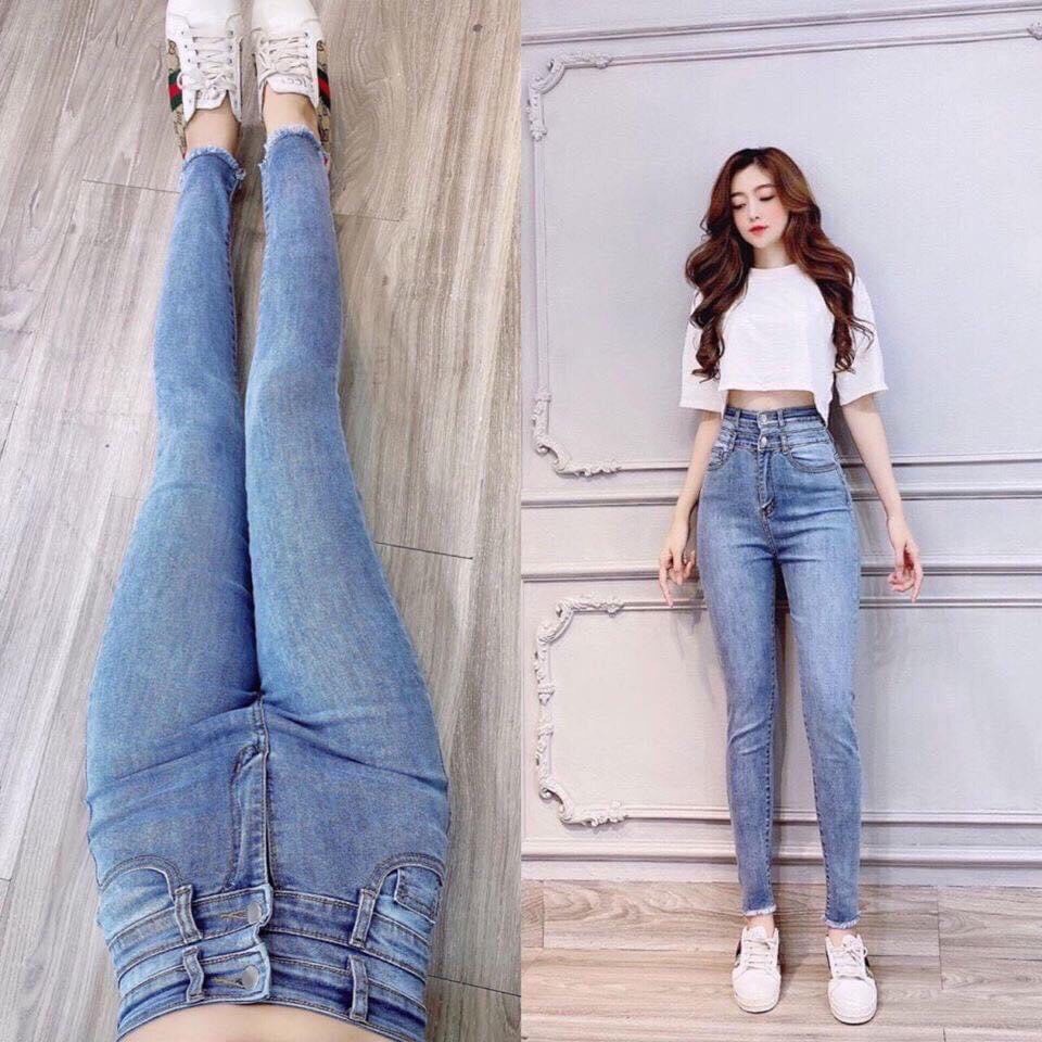 [ĐẸP NHƯ HÌNH] Quần Jean Nữ Lưng Cao 2 Lưng 2 Nút Siêu Đẹp Chất Jean Co Dãn Mềm Mịn Chuẩn Phom