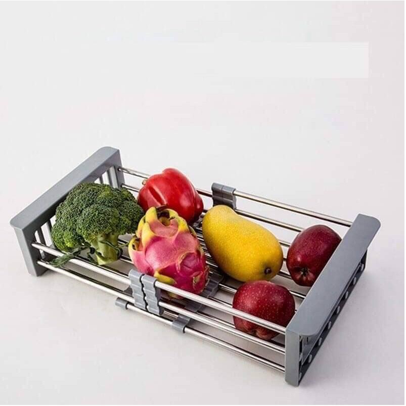 Rổ inox co giãn đặt ngang bồn rửa bát